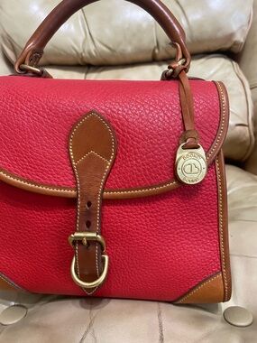 Vintage Dooney & Bourke Carpet Bag Top Handle AWL Pebbled Leather Red